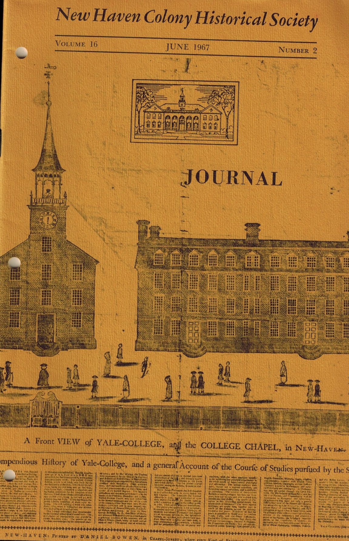 New Haven Colony Historical Society Journal, June 1967 Very Good Soft
