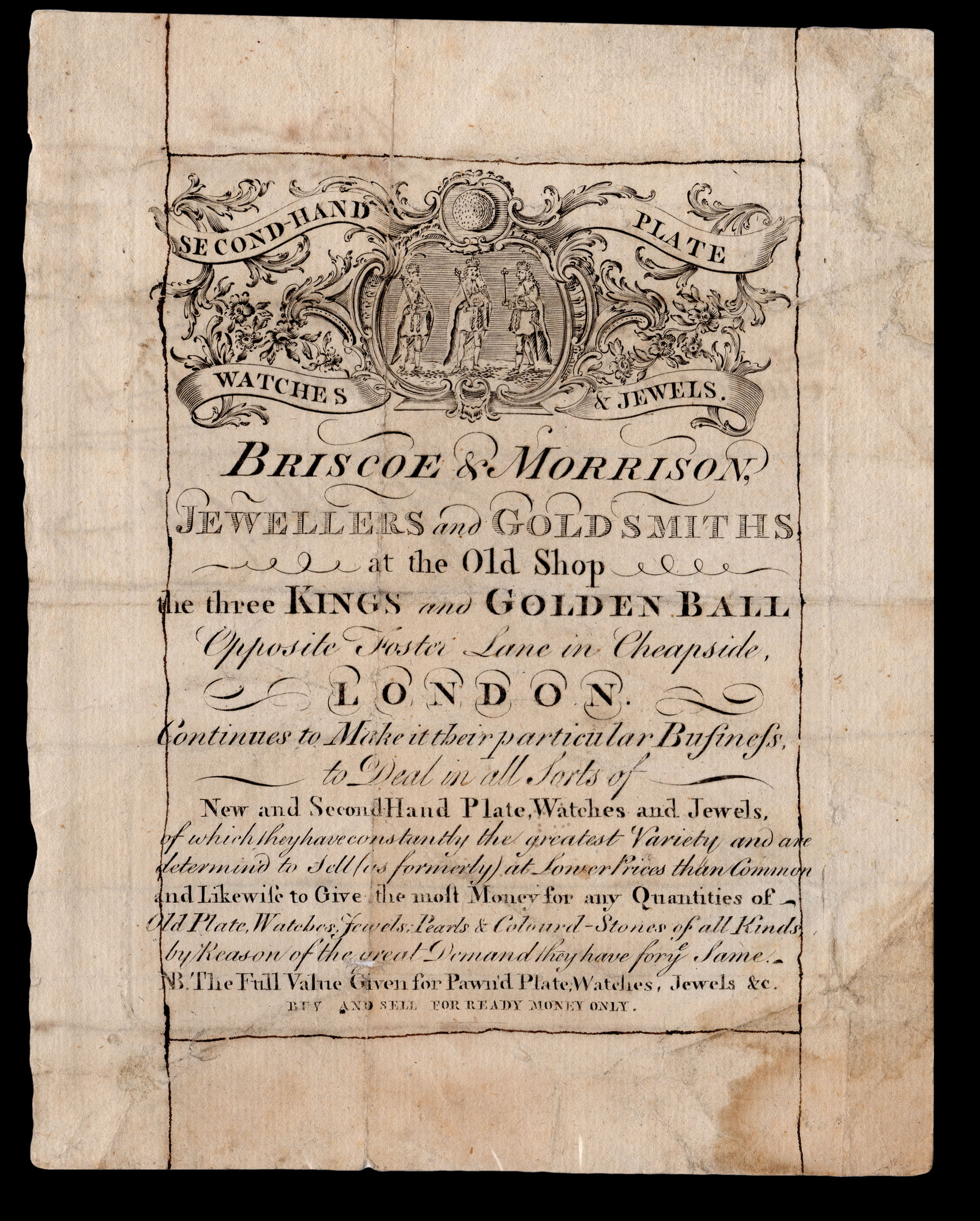 Second-Hand Plate – Watches & Jewels. Briscoe & Morrison, Jewellers and Goldsmiths . Continues to Make it their particular Business, to Deal in all S