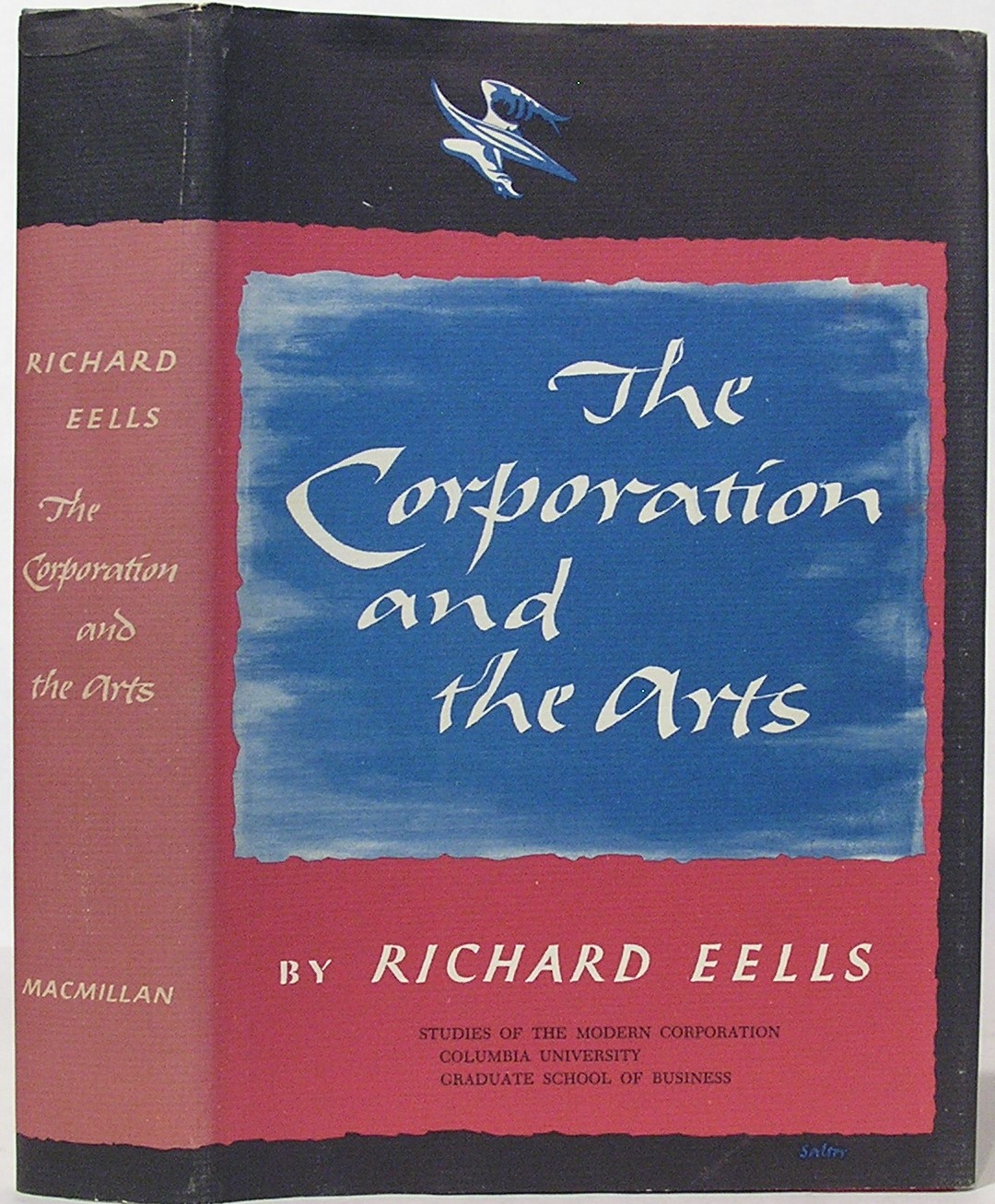 The Corporation and the Arts Eells, Richard [Very Good] [Hardcover] Very Good ; Very Good Jacket. 1967 The Macmillan Company. An Arkville Press Book. SIGNED by author on half-title page, with a personal inscription, dated 1967. First Edition. First printing, stated. A volume in the Studies of the Modern Corporation series. NOT ex-library. Hardcover has red and blue cloth-covered boards with gold spine lettering and decorations on a black spine panel. Top page edges are black. Blind-stamped publisher's logo on front cover. 365 pages. Binding tight. Appears to be unread. Hinges NOT cracked. Spine ends lightly bumped. Pages clean and unmarked. Dust jacket designed by George Salter. Jacket has very light edge and surface wear, with light wrinkling at the corners and spine ends and a quarter-inch tear at the bottom of the back panel. Dust jacket spine mildly sunned. Dust jacket is NOT price clipped. Carefully packed, shipped in a box.