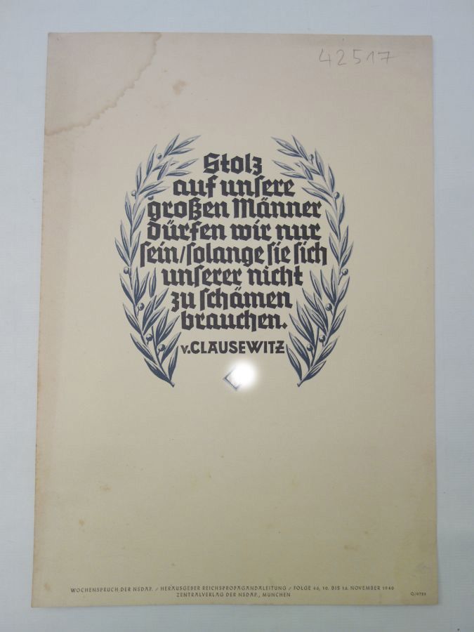 Wochenspruch der NSDAP vom November 1940 " S t o l z a u f u n s e r e