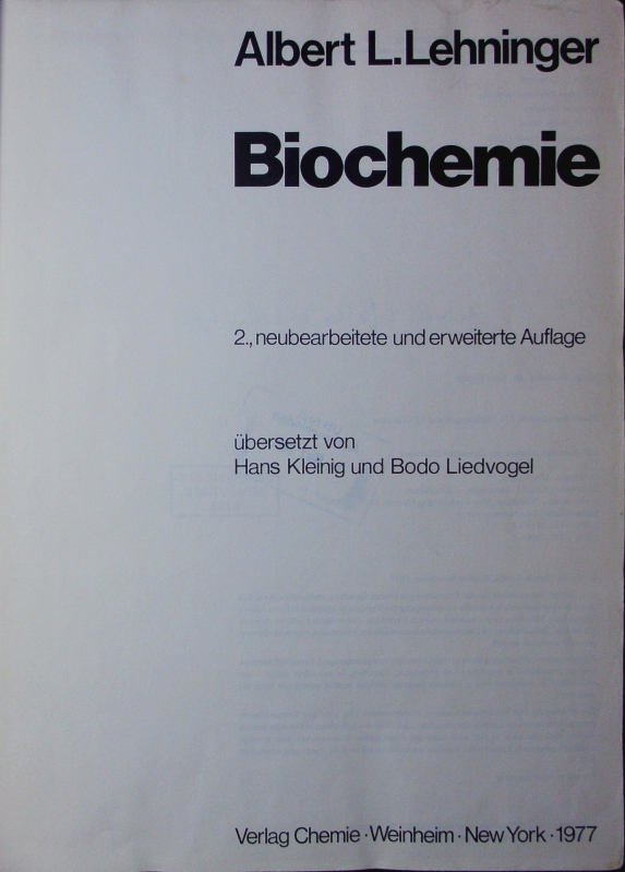 Biochemie. - Lehninger, Albert L.