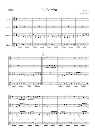 La Bamba (Trad.), 2 Teile : Arrangement fÃ¼r 4 Gitarren - Felix Schell