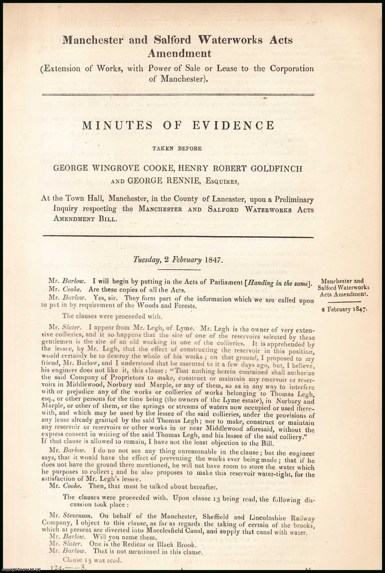 [Blue Book Report]. Manchester and Salford Waterworks Amendment Bill