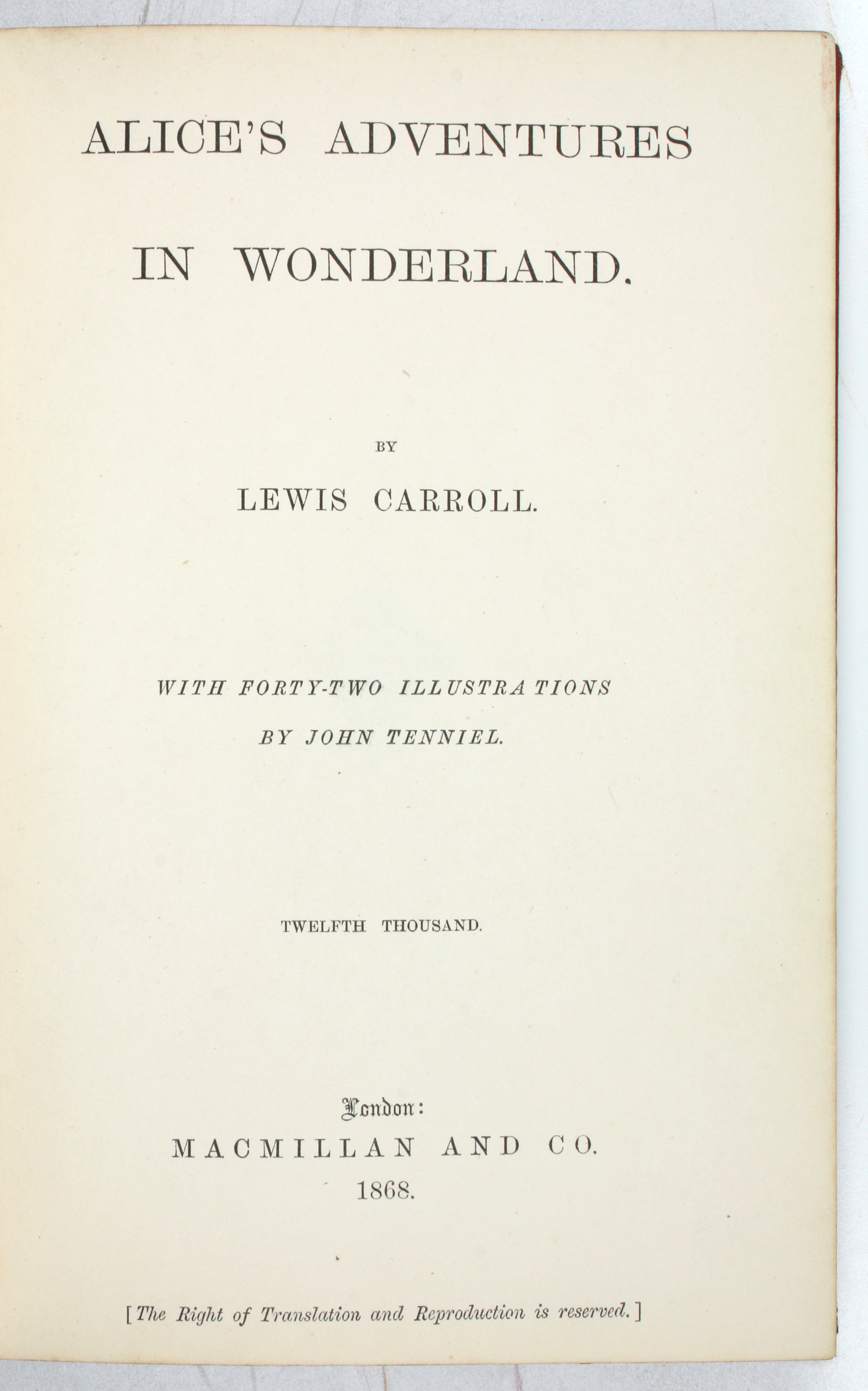 Alice's Adventures in Wonderland [.] (Twelfth Thousand).