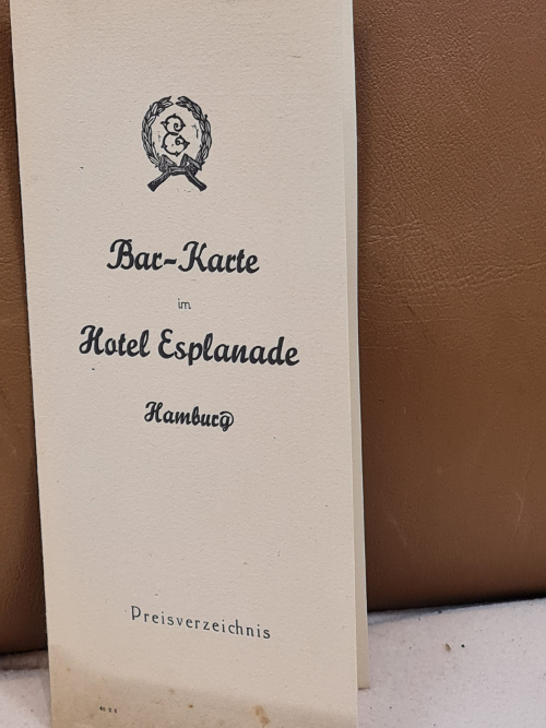 Bar-Karte im Hotel Esplanade Hamburg: Preisverzeichnis. | Antiquariat