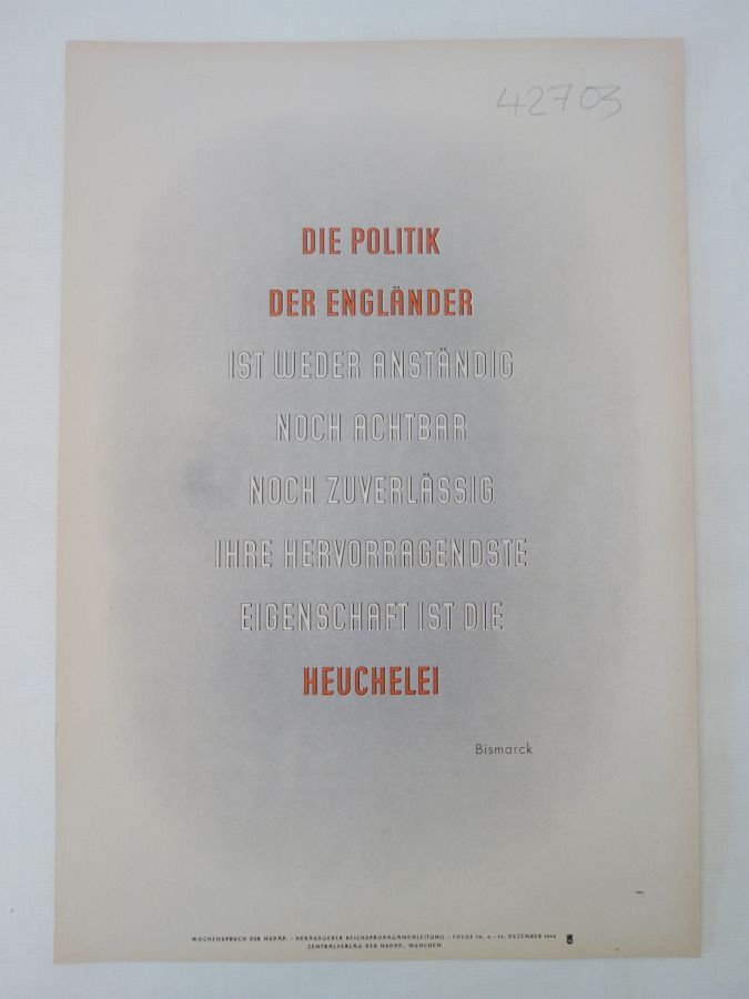 Wochenspruch der NSDAP vom Dezember 19412 "Die Politik... Barnebys