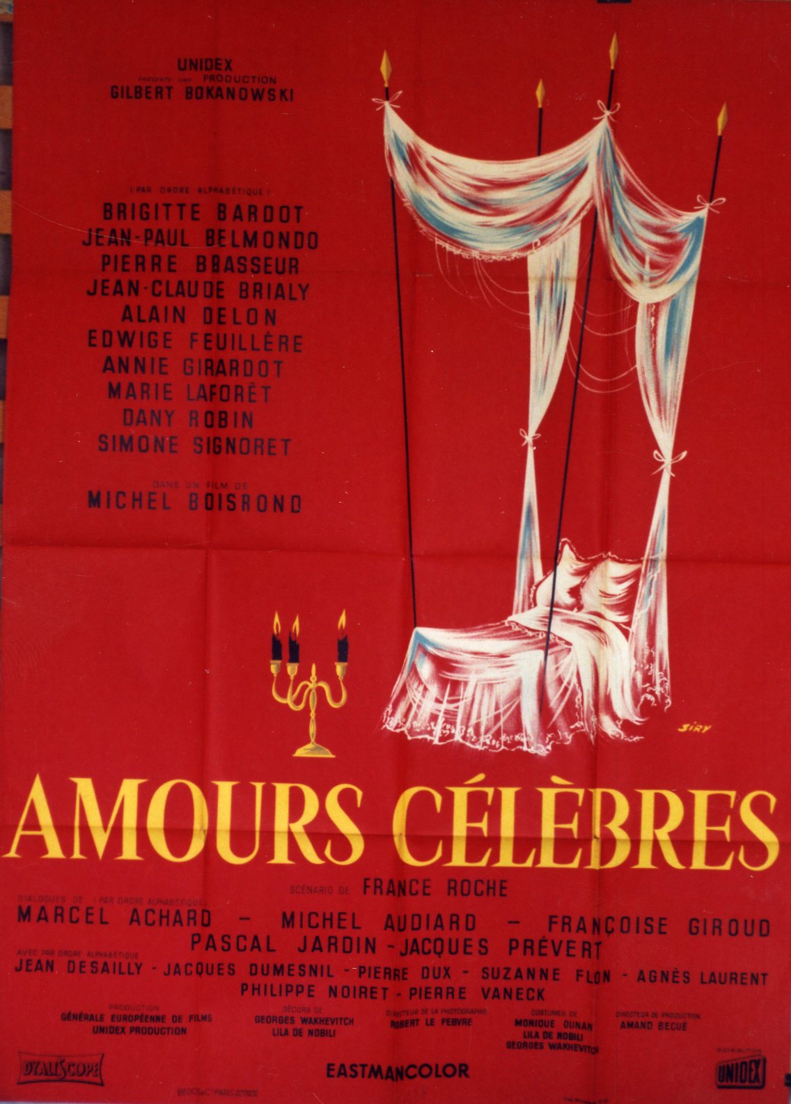 "AMOURS CÉLÈBRES" Affiche originale Michel BOISROND, Brigitte BARDOT,Alain DELON Film à sketches réalisé par Michel BOISROND en 1961 avec Brigitte BA