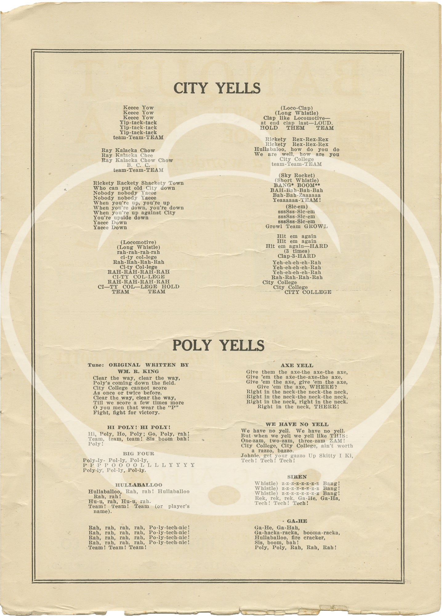 Original program for a 1925 Baltimore City College vs. Baltimore