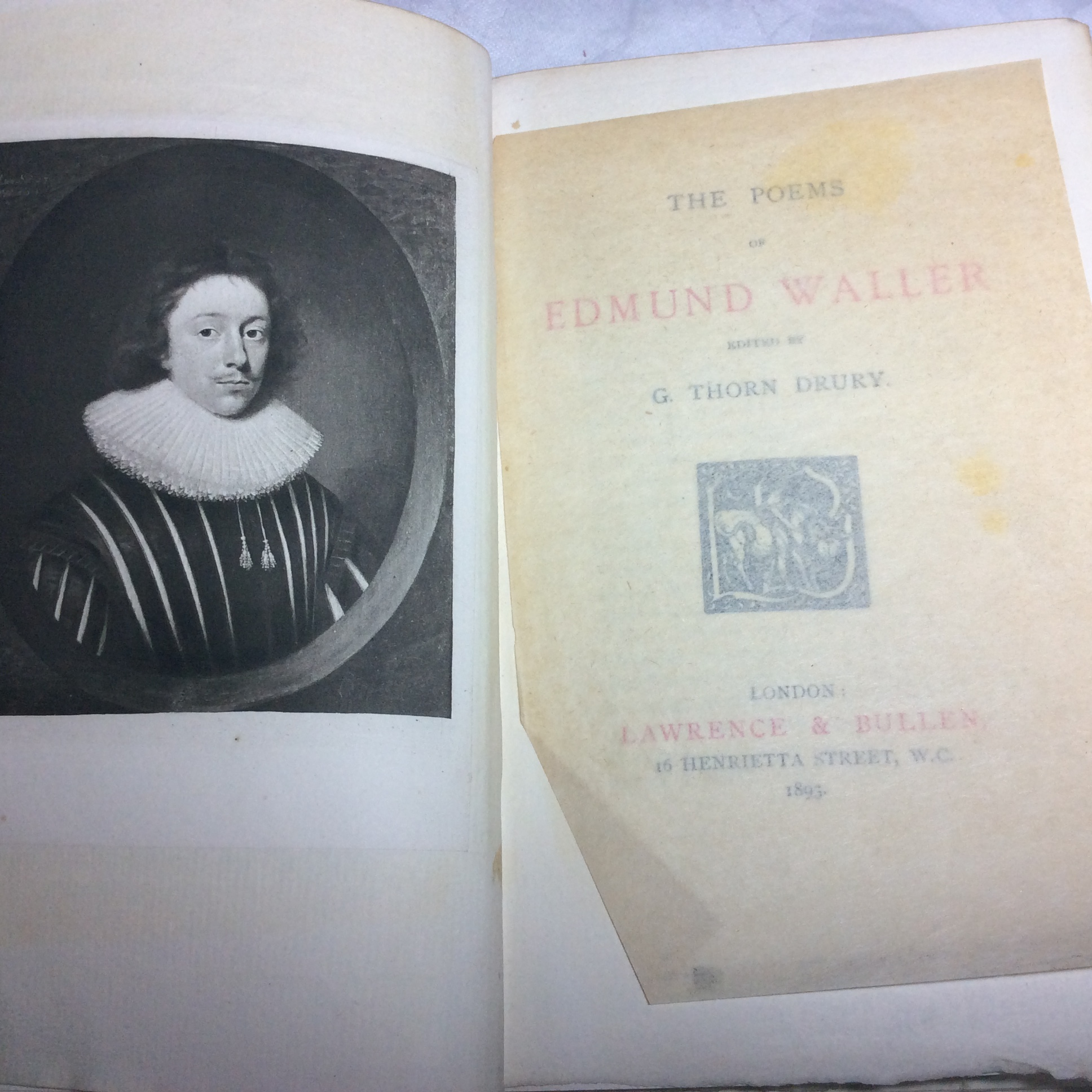 The Poems of Edmund Waller by WALLER, Edmund; [DRURY, G. Thorn, editor ...