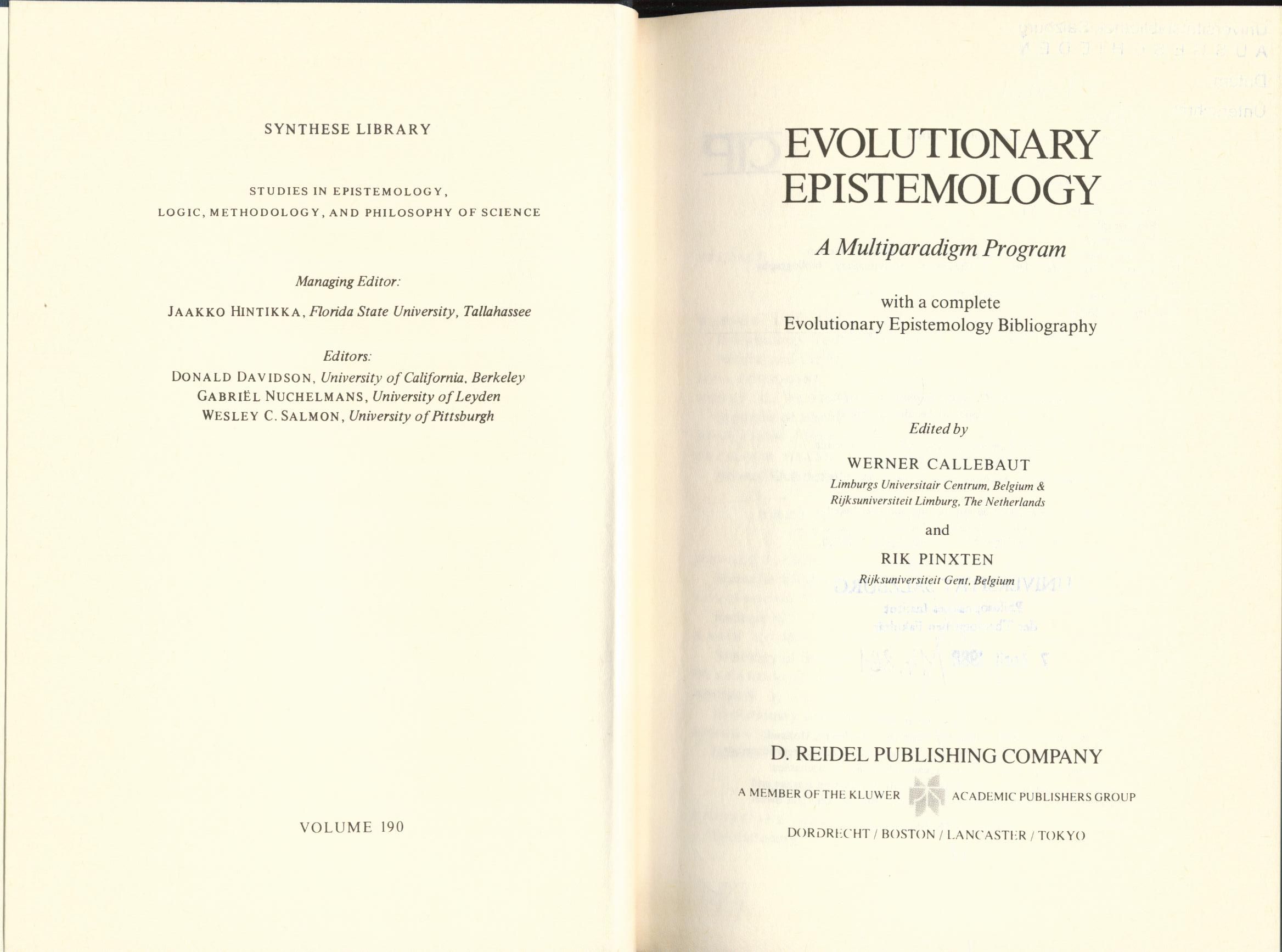 Evolutionary Epistemology A Multiparadigm Program with a complete Evolutionary Epistemology Bibliography - Callebaut, Werner und Rik Pinxten