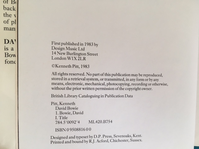 David Bowie: The Pitt Report by Pitt Kenneth: Near Fine Hardcover David Bowie: The Pitt Report by Pitt Kenneth: Near Fine Hardcover