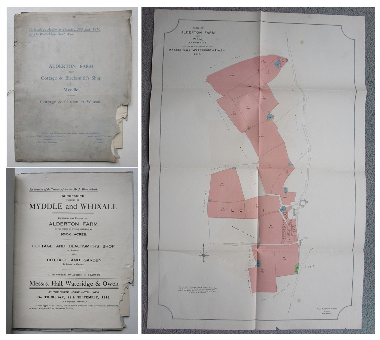 SHROPSHIRE PROPERTIES Auction SALE CATALOGUE ALDERTON FARM and COTTAGE & BLACKSMITH’S SHOP at MYDDLE + COTTAGE and GARDEN at WHIXALL 1916 Hall Wateri
