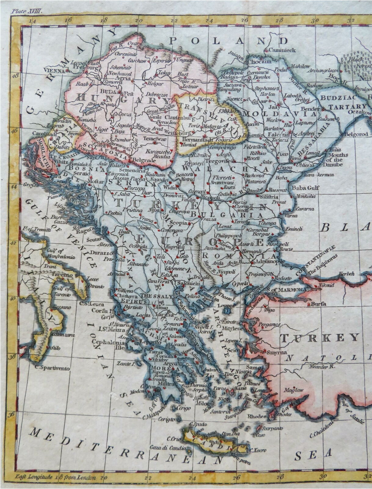 Ottoman Balkans Hungary Transylvania Wallachia Greece Albania 1796 engraved map (1796) Map