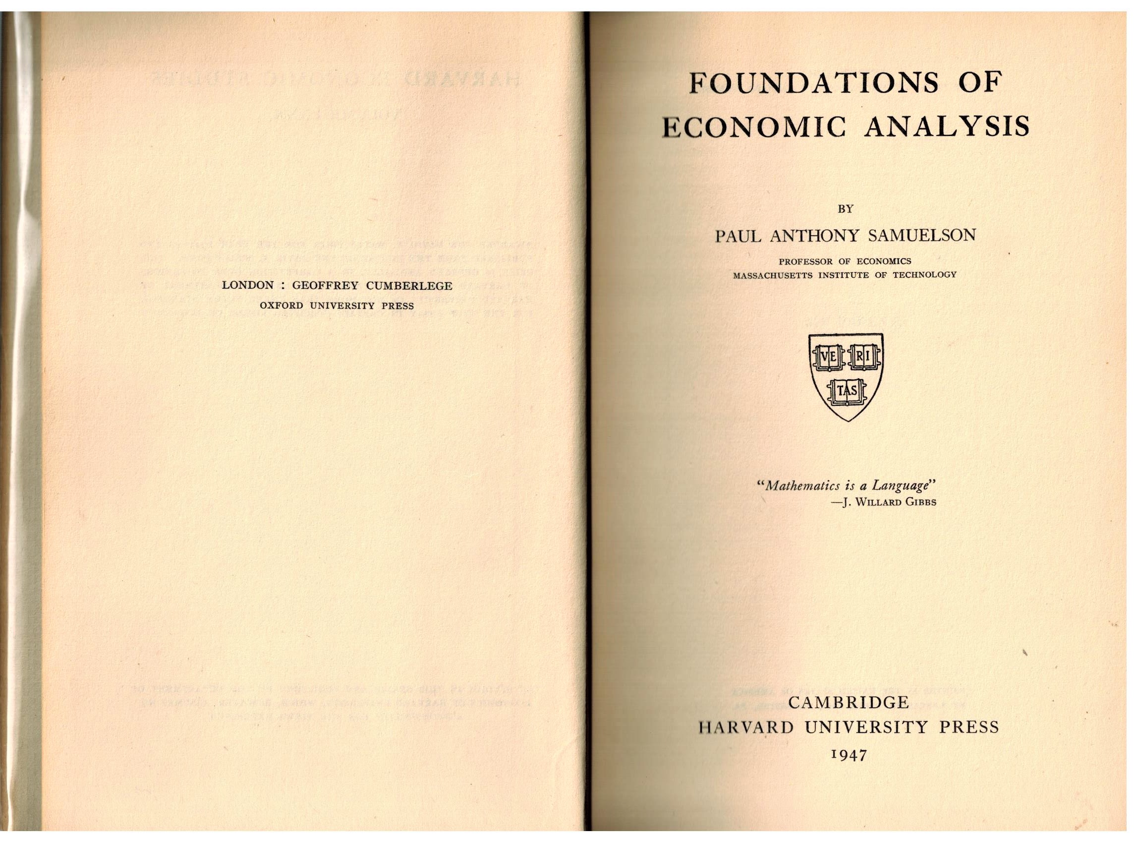 Foundations of Economic Analysis Paul Samuelson First