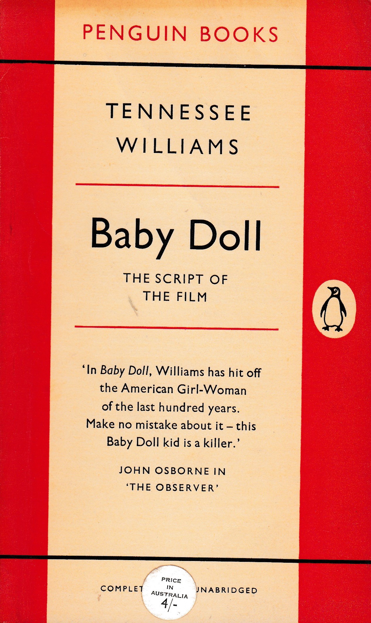 Baby Doll: the script for the film Tennessee Williams [Assez bon] [Couverture souple]