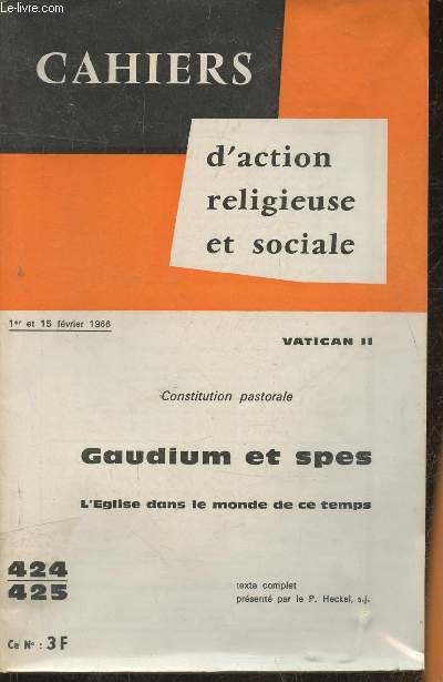  Gaudium Et Spes, Constitution Pastorale, Cahiers D'action  Religieuse Et Sociale, Vatican Ii (424): PRESENTE PAR LE PERE HECKEL, JEAN  DECARREAUX: Books
