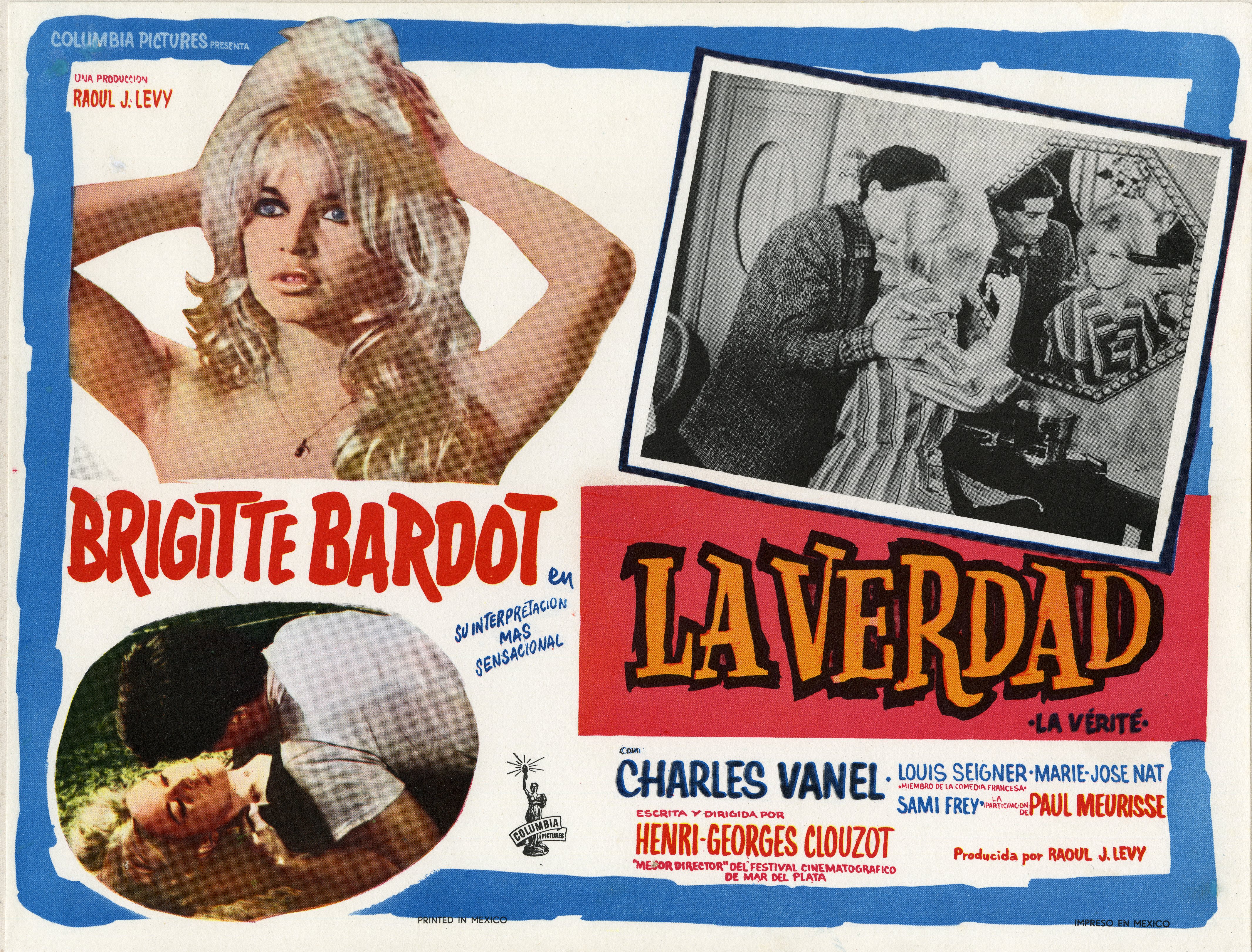 "LA VÉRITÉ" Réalisé par Henri-Georges CLOUZOT en 1960 avec Brigitte BARDOT, Sami FREY / Affiche originale mexicaine entoilée (1960) [Très bon]