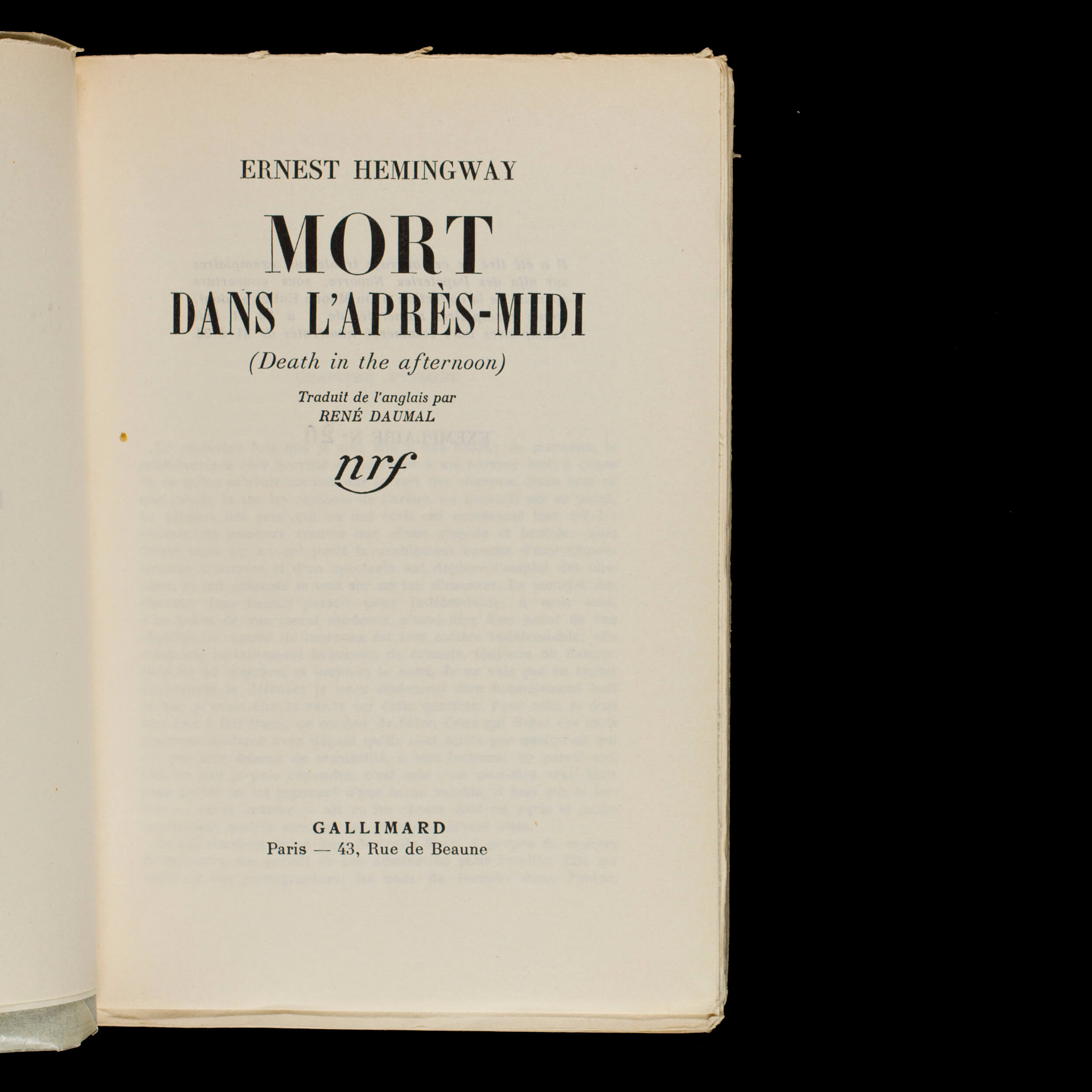 Mort dans l'après-midi by HEMINGWAY, Ernest: Very Good Soft cover (1938 ...