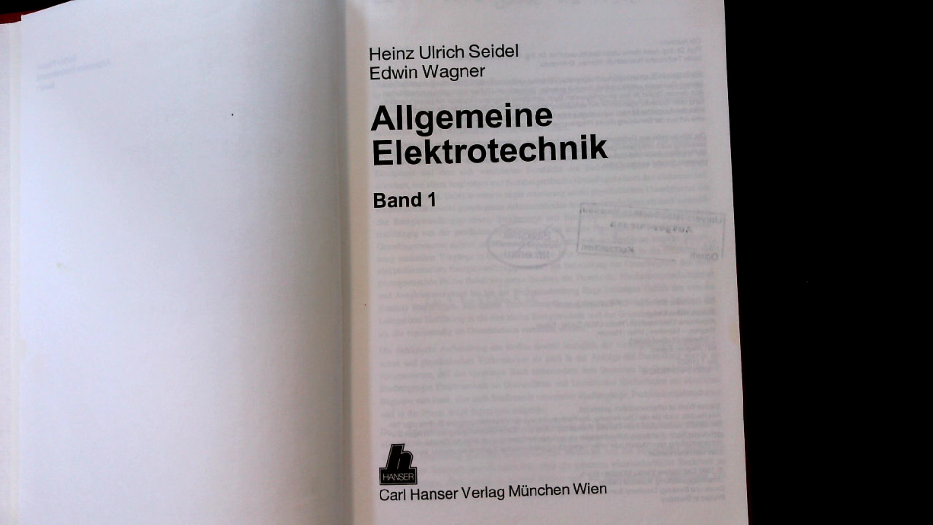 Allgemeine Elektrotechnik, Bd 1. Hanser-Lehrbuch. - Seidel, Heinz-Ulrich und Edwin Wagner