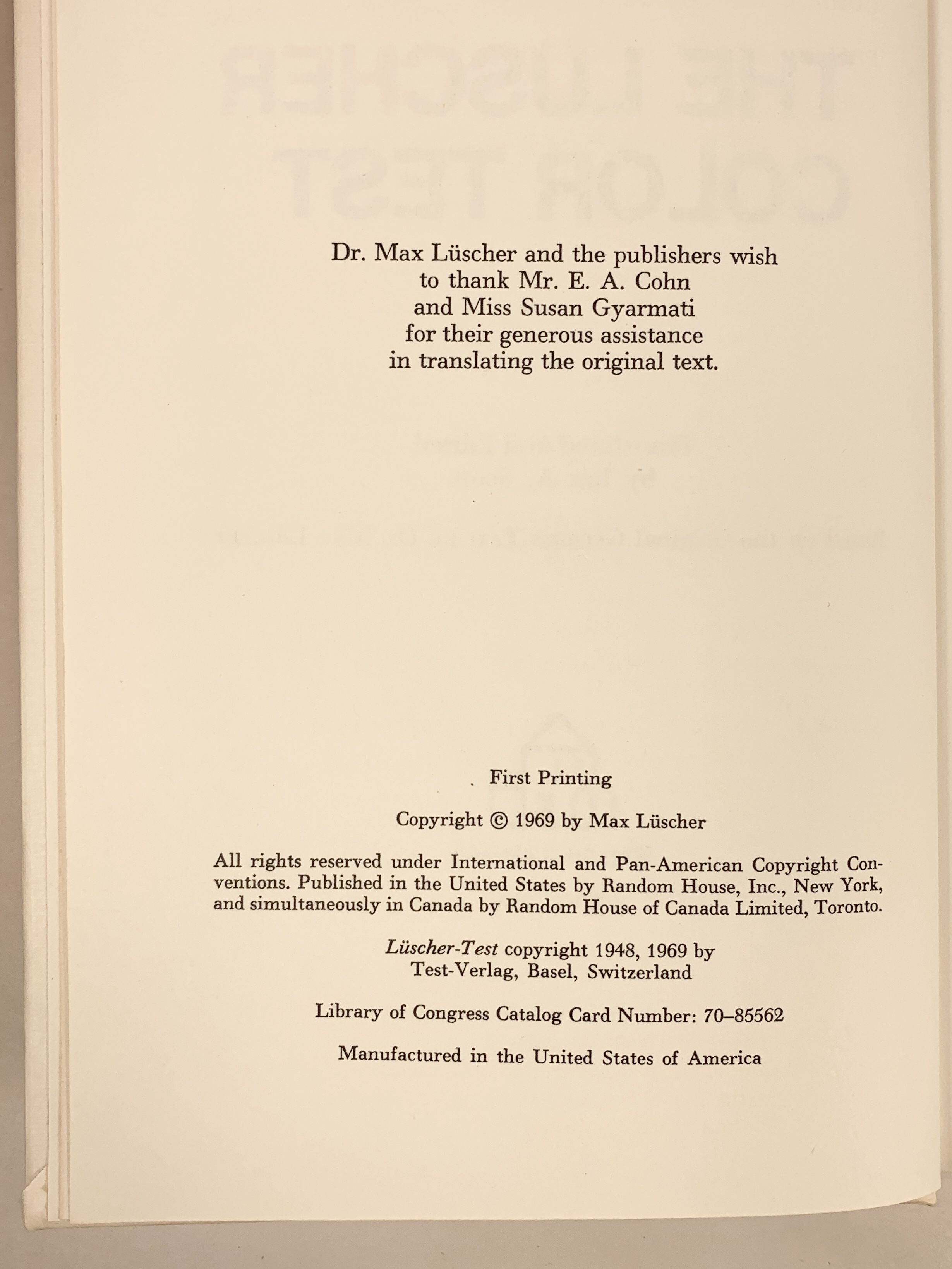 The Luscher Color Test translated and edited by Ian A Scott by Luscher