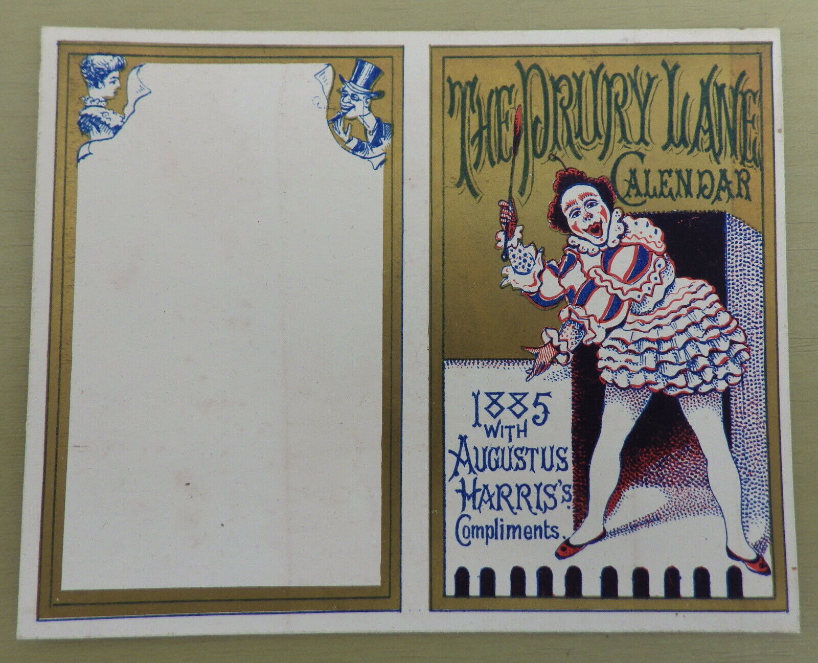 Antique Augustus Harris Clown Calendar Design Drury Lane Theatre