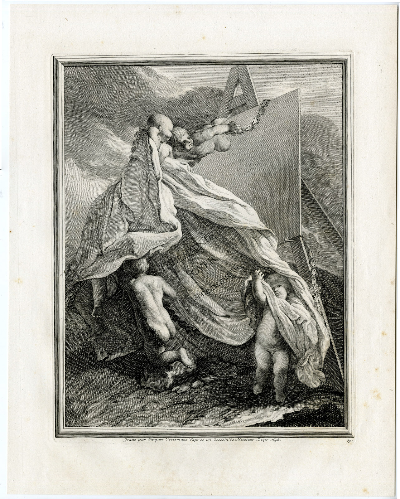 Antique Master Print-TITLE ENGRAVING-PUTTI'S-PAINTERS EASEL-Coelemans-Boyer-1767 Jacques Coelemans [ ]