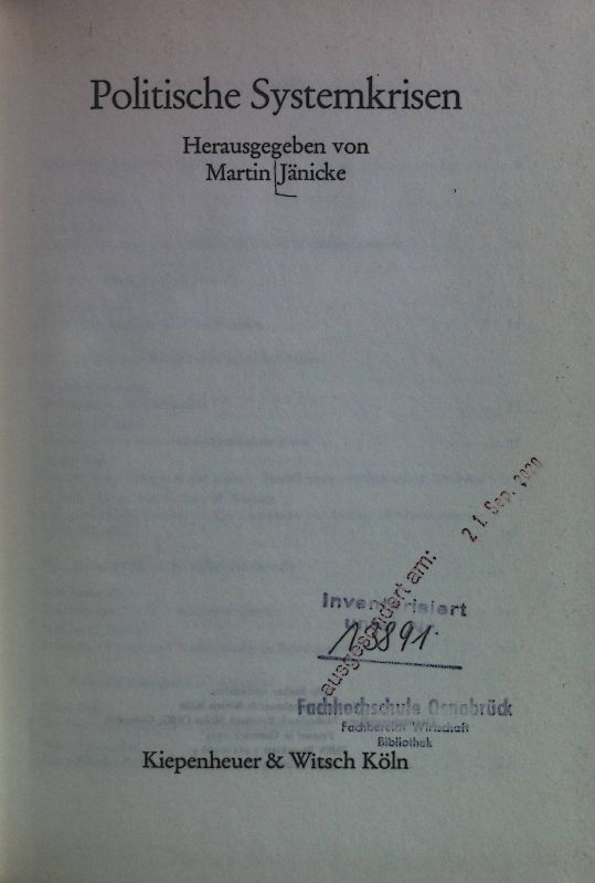 Politische Systemkrisen. Neue wissenschaftliche Bibliothek ; 65 : Soziologie - Jänicke, Martin