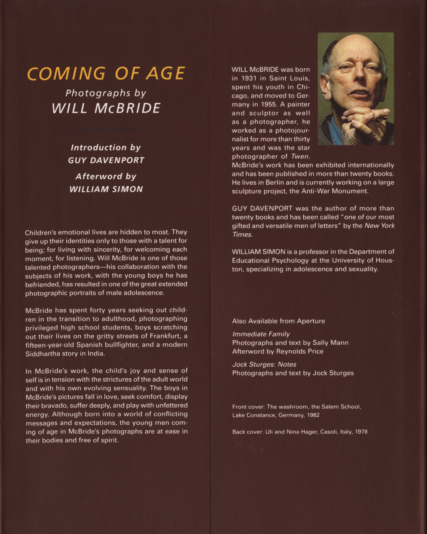 Coming of Age by Will McBride: As New Hardcover (1999) | S+P Coming of Age by Will McBride: As New Hardcover (1999) | S+P