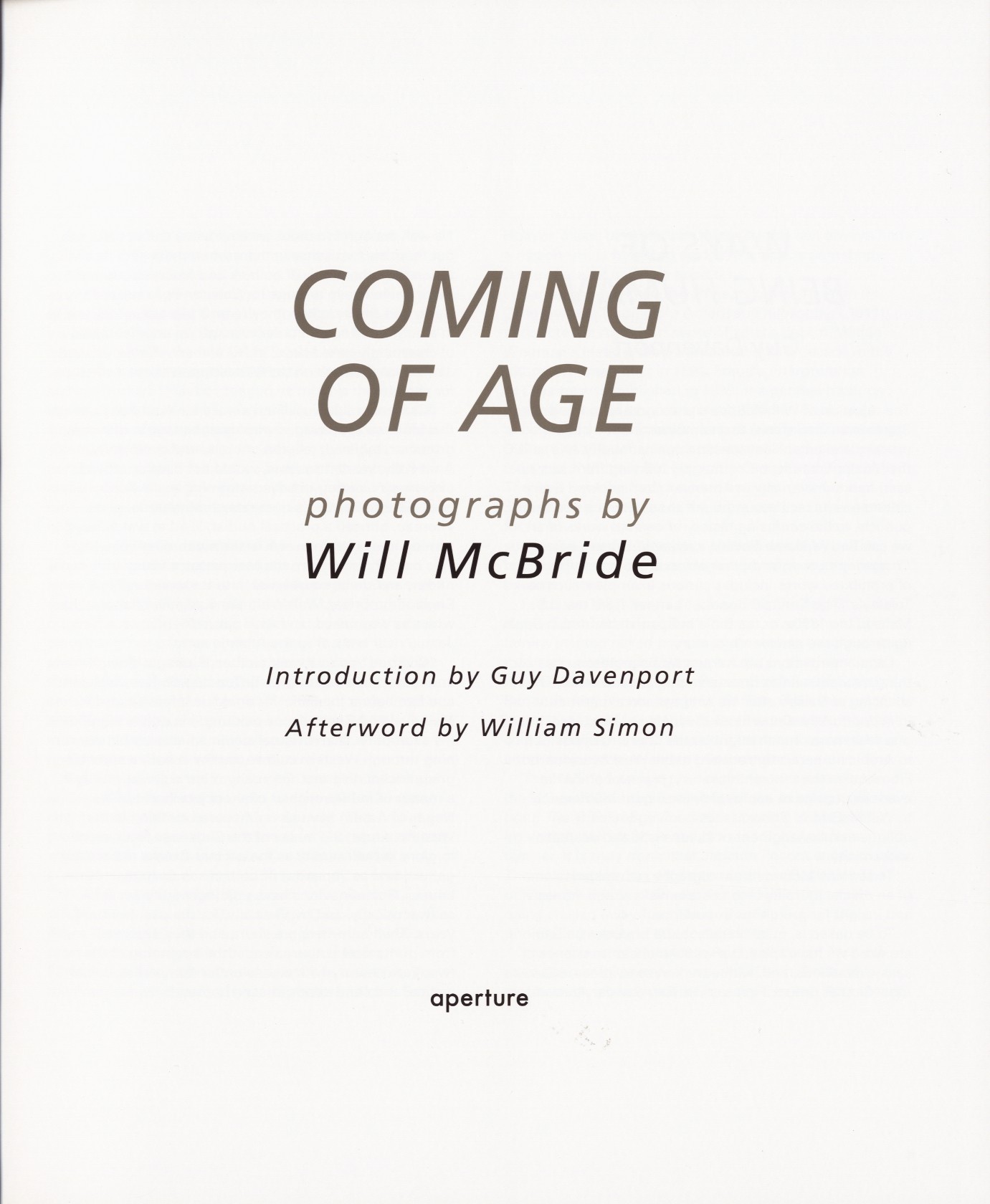 Coming of Age by Will McBride: As New Hardcover (1999) | S+P Coming of Age by Will McBride: As New Hardcover (1999) | S+P