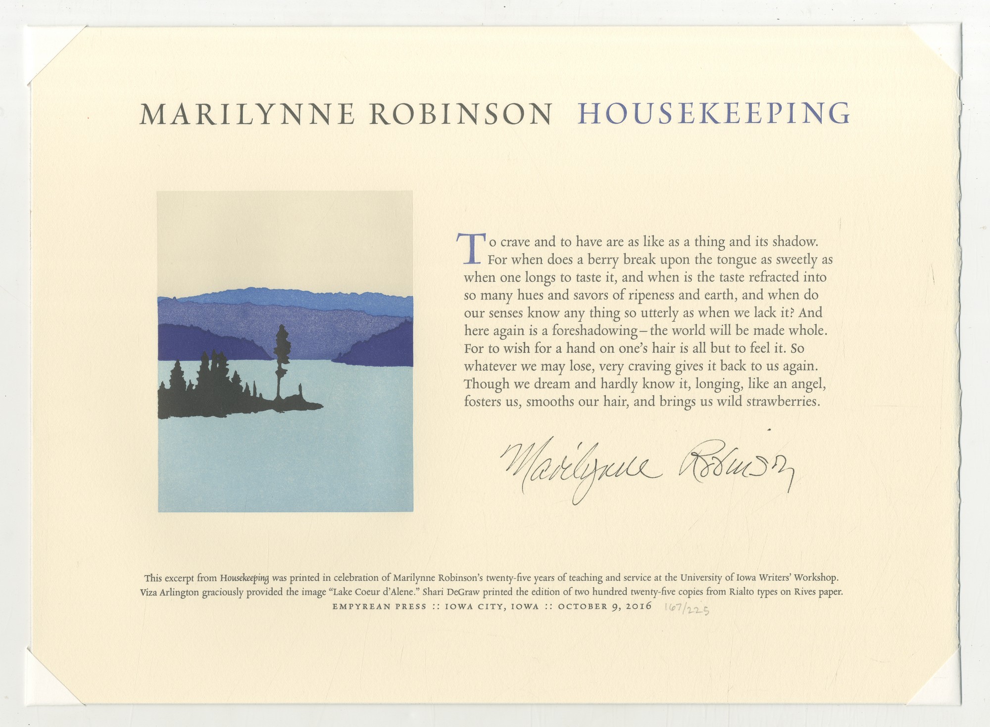 [Broadside]: Housekeeping ROBINSON, Marilynne [Fine]