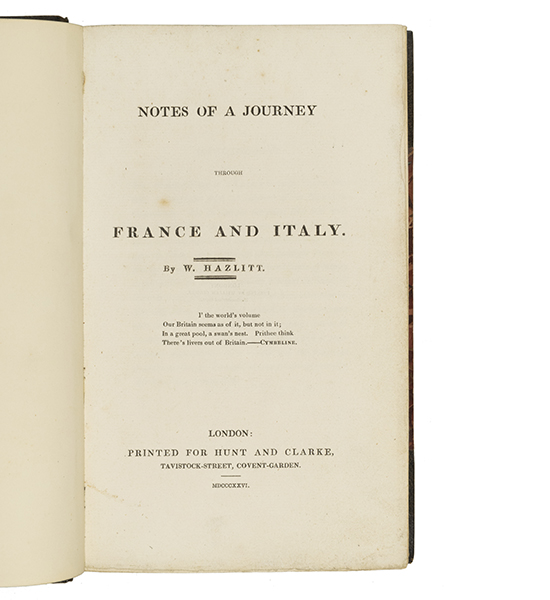 Notes of a Journey through France and Italy. by HAZLITT, William.: (1826)  Jarndyce, The 19th 