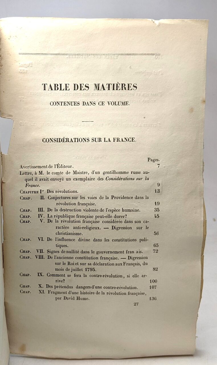 Considérations sur la France suivi de l'essai sur le principe