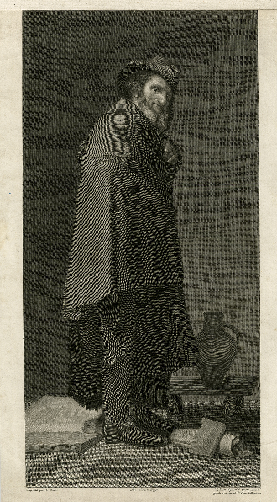 Antique Master Print-PORTRAIT-PHILOSOPHER MENIPPUS-Velasquez-Sotomayor-ca. 1800 [Moyen]