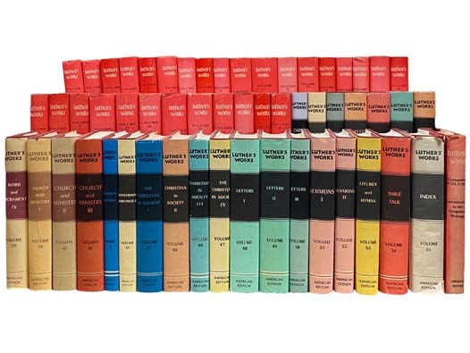 Luther's Works, Complete in 56 Volumes (1-55 Plus Companion Volume): Lectures on Genesis Chapters 1-5, 6-14, 15-20, 21-25, 26-30, 31-37, 38-44, 45-50; Lectures on Deutoronomy; First Lectures on the Psalms I & II: 1-75, 76-126; Selected Psalms I-III: Contains Luther's Commentaries on Psalms 2, 8, 19, 23, 26, 45, 51, 68, 82, 90, 101, 110-112, 117, 118, 147, 6, 32, 38, 51, 102, 130, 143, 37, 62, 94, 109, 1, 2; Notes on Ecclesiastes, Lectures on the Song of Solomon, Treatise on the Last Words of David, 2 Samuel 23: 1-7; Lectures on Isaiah, Chapters 1-39, 40-66; Minor Prophets I-III: Hosea-Malachi, Jonah, Habakkuk, Zechariah; The Sermon on the Mount and The Magnificat; Sermons on the Gospel of St. John Chapters 1-4, 6-8, 14-16; Lectures on Romans: Glosses and Scholia; Lectures on Galatians 1535 Chapters 1-4, 5-6 & 1519 1-6; Commentaries on 1 Corinthians 7, 1 Corinthians 15, Lectures on 1 Timothy; Lectures on Titus, Philemon, and Hebrews; The Catholic Epistles; Career of the Reformer I-IV; W - Luther, Martin; Pelikan, Jaroslav; Hansen, Walter A.; Oswald, Hilton C.; Poellot, Daniel; Grimm, Harold J.; Lehmann, Helmut T.; Forell, George W.; Watson, Philip S.; Spitz, Lewis W.; Bachman, E. Theodore; Wentz, Abdel Ross; Fischer, Robert H.; Gritsch, Eric W.; Bergendoff, Conrad; Rupp, E. Gordon; Dietrich, Martin O.; Wiencke, Gustav K.; Atkinson, James; Brandt, Walther I.; Schultz, Robert C.; Sherman, Franklin; Krodel, Gottfried G.; Doberstein, John W.; Hillerbrand, Hans J.; Leupold, Ulrich S.; Tappert, Theodore G.; Lundeen, Joel W.