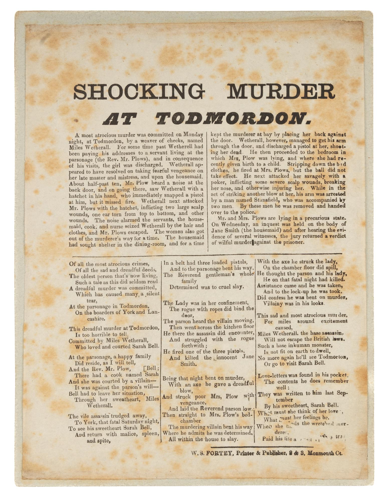 Shocking Murder at Todmordon, London, c.1850 von Broadside; Murder 
