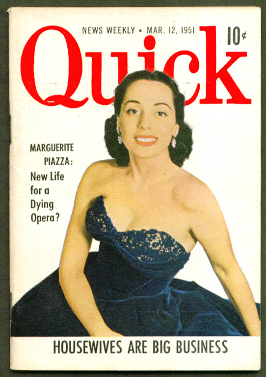 QUICK Opera Singer Marguerite Piazza 3/12 1951: Very Good No