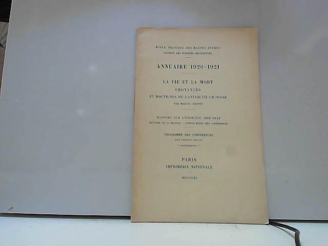 Ecole pratique des hautes études annuaire 1920-1921 - Collectif