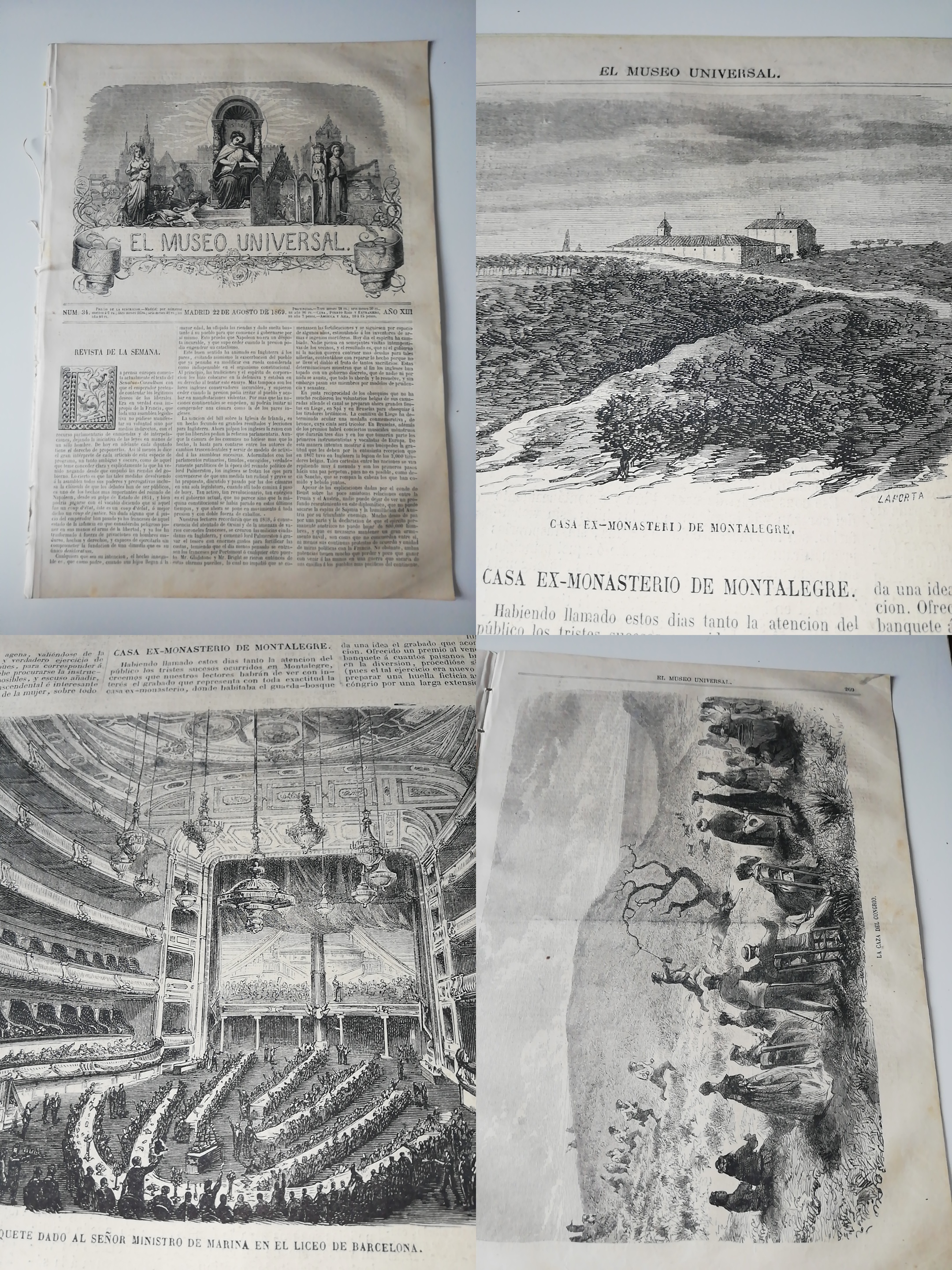 EL MUSEO UNIVERSAL N°34, 1869. Grabados: Ex monasterio de Montealegre, panadero cubano, V.V.A.A [Tapa blanda]
