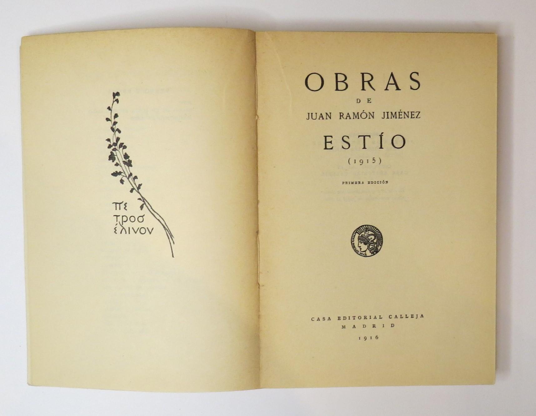 Obras de Juan Ramon Jiménez. Estio ( 1915 ) by Jiménez, Juan Ramon ...