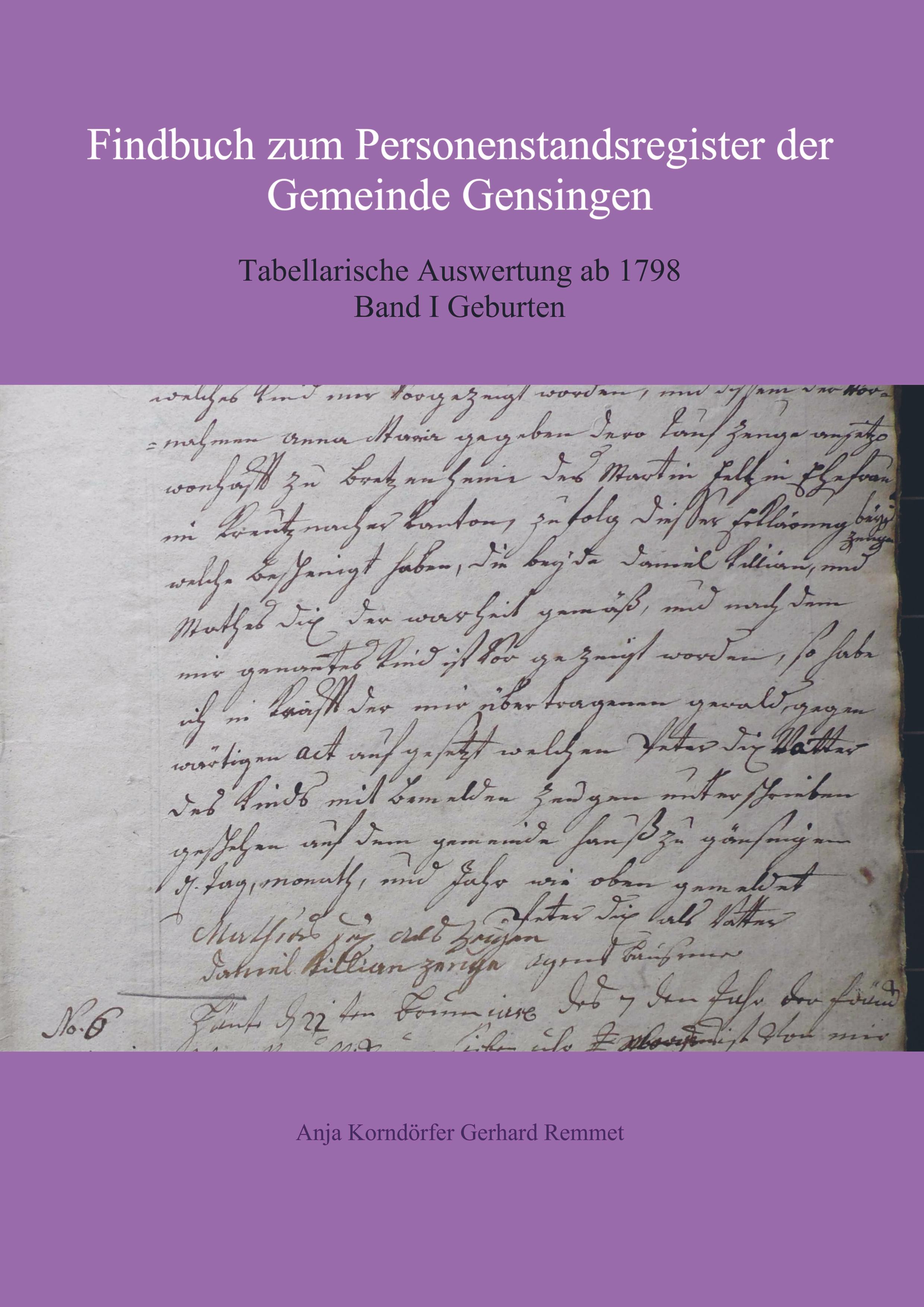 Findbuch zum Personenstandsregister der Gemeinde Gensingen - Korndörfer, Anja|Remmet, Gerhard