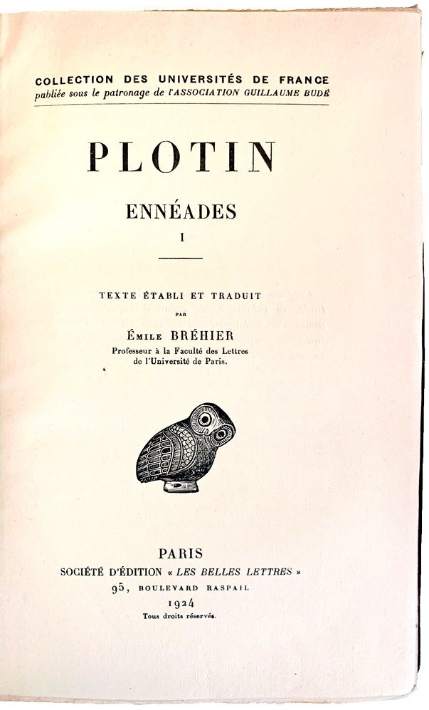 PLOTIN ENNEADES 古書 4冊セット Enneades. Texte etabli et traduit par Emile Brehier. [Four volumes