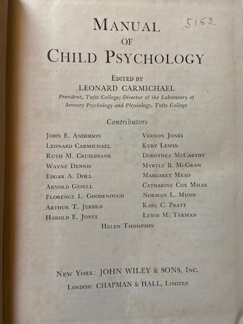 Manual of Child Psychology by Carmichael (Leonard): Bon (1947 ...