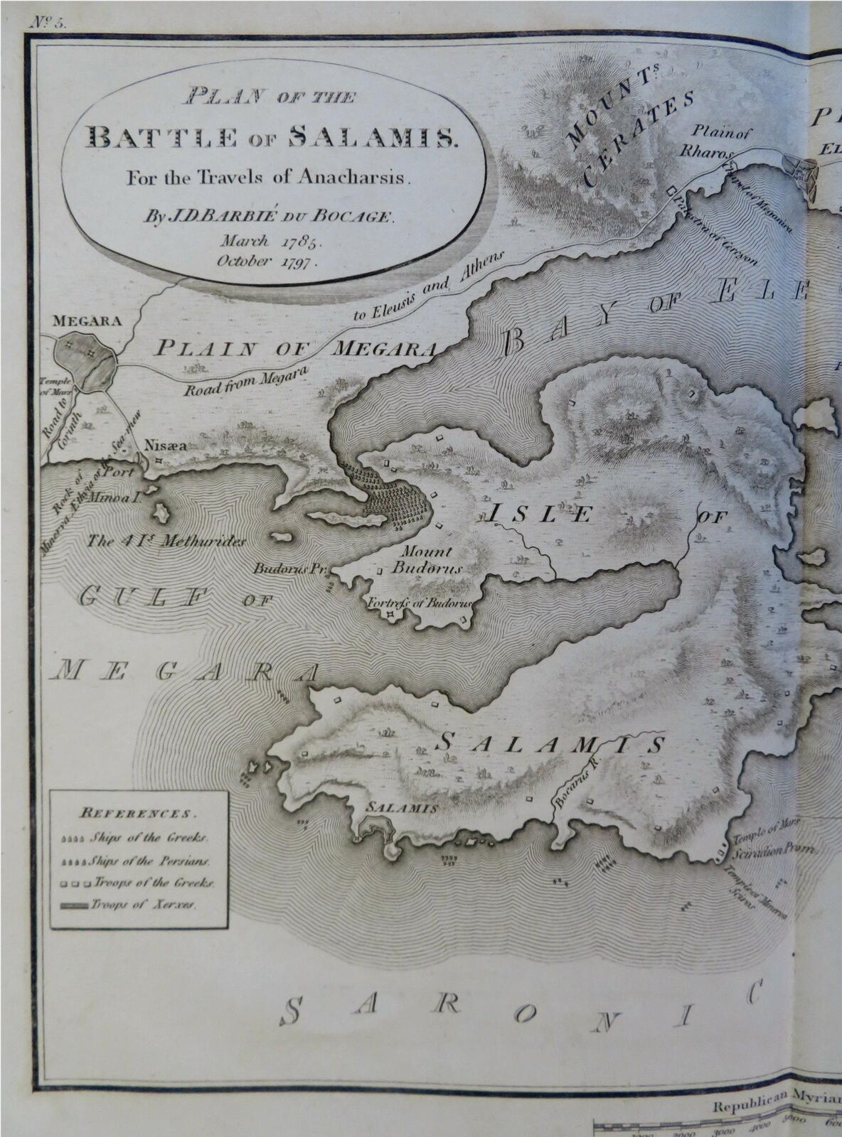Battle of Salamis Ancient Greece Persian Invasion Naval Battle 1805 engraved map (1805) Map