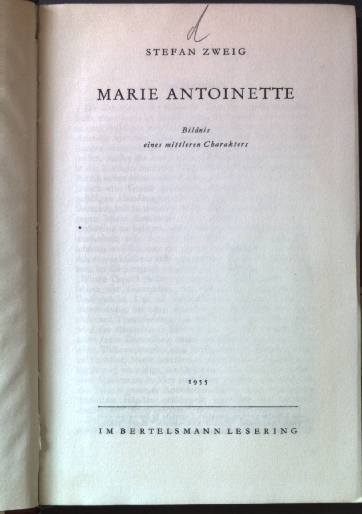 Marie Antoinette: Bildnis eines mittleren Charakters. - Zweig, Stefan