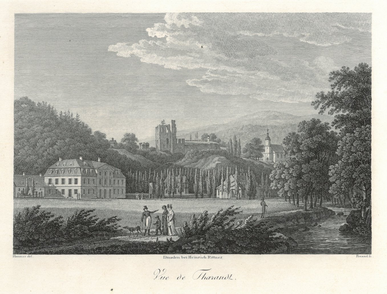 THARANDT. "Vue de Tharandt". Gesamtansicht mit Forstakademie, Burgruine