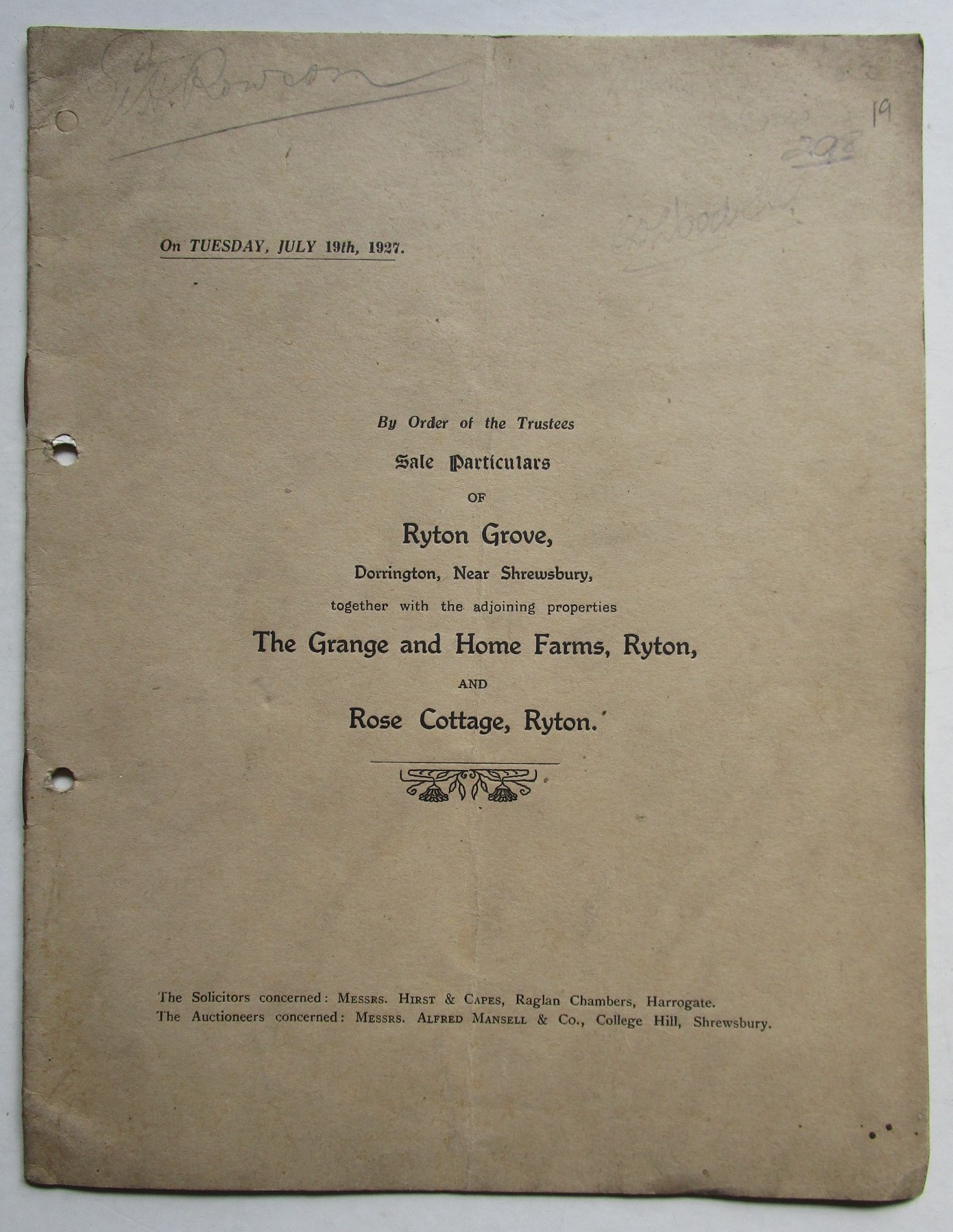 Shropshire ESTATE SALE CATALOGUE THE SALE PARTICULARS OF RYTON GROVE