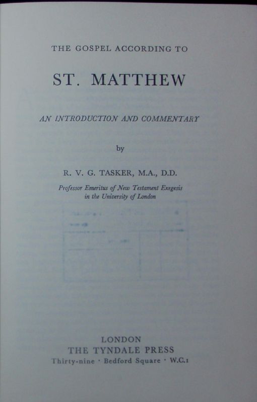 The gospel according to St. Matthew. - Tasker, R. V. G.