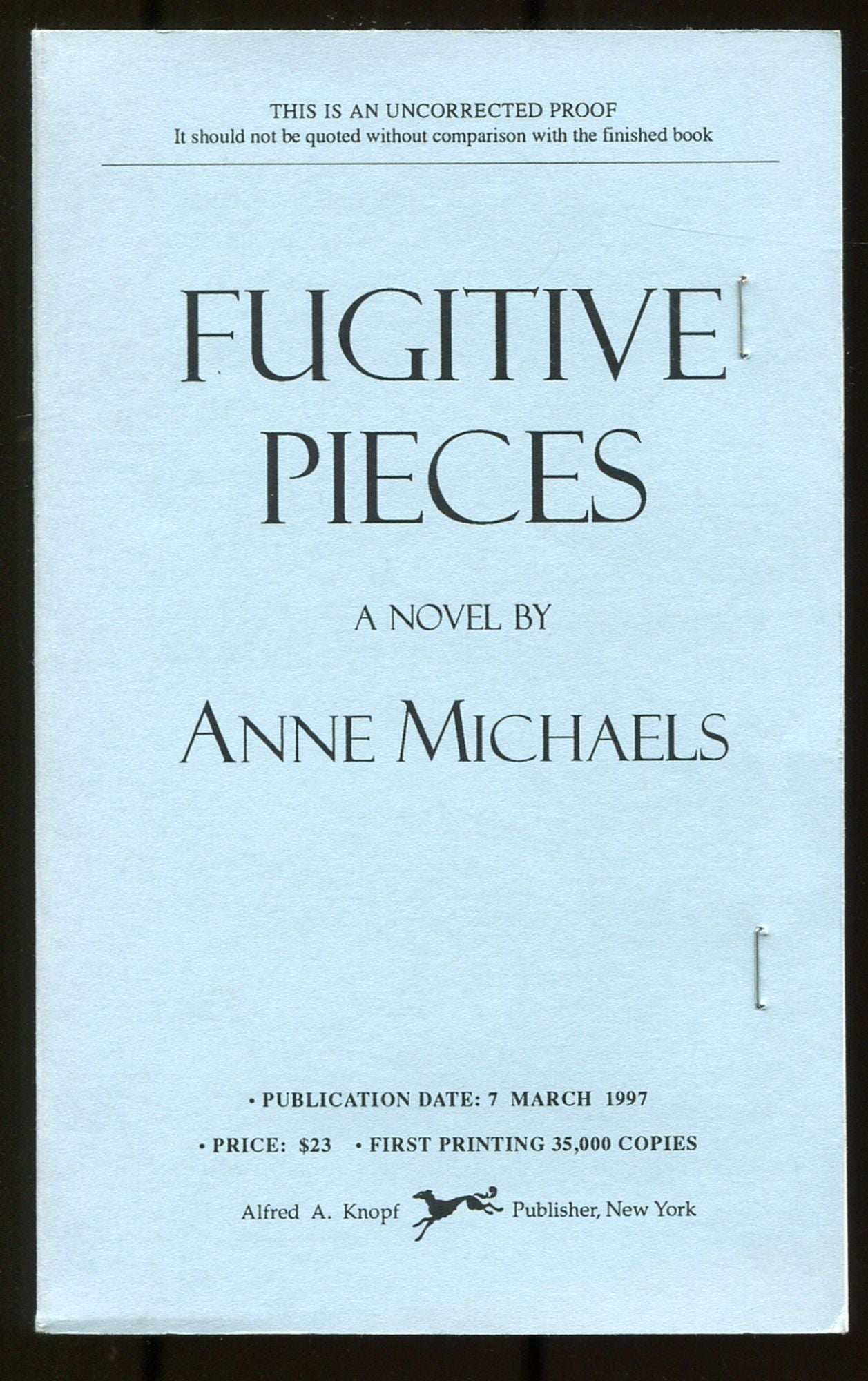 Fugitive Pieces MICHAELS, Anne [Fine] [Softcover]