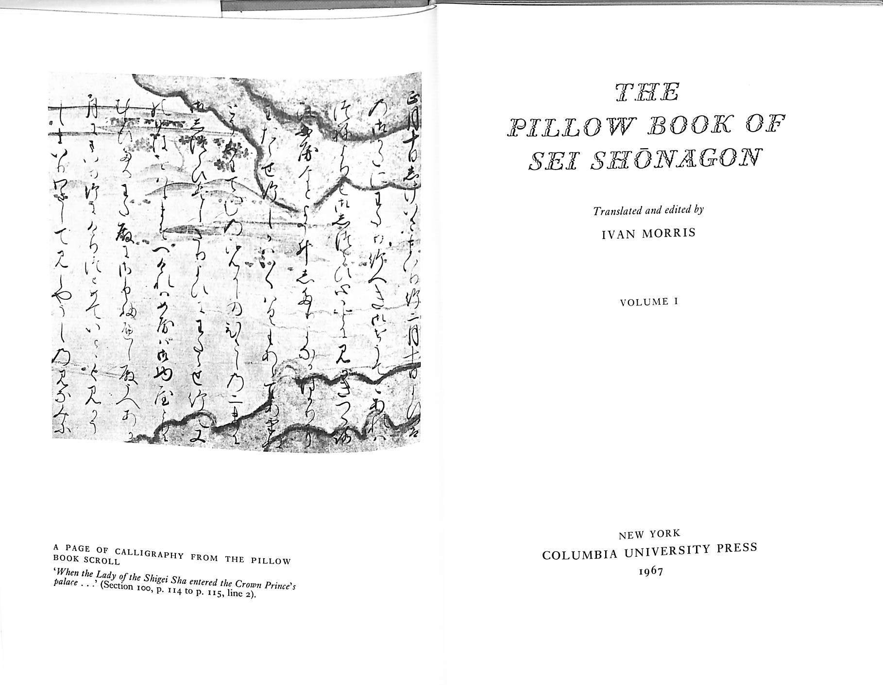 The Pillow Book of Sei Shonagon, Vol. 1 [Good] [Hardcover]