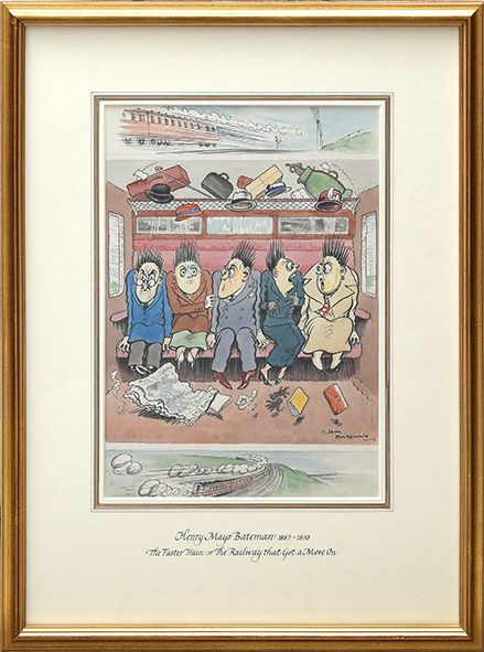 [Signé] Original artwork for The Tatler: "The Faster Train, or The Railway that got a Move On". BATEMAN, H. M. [ ]